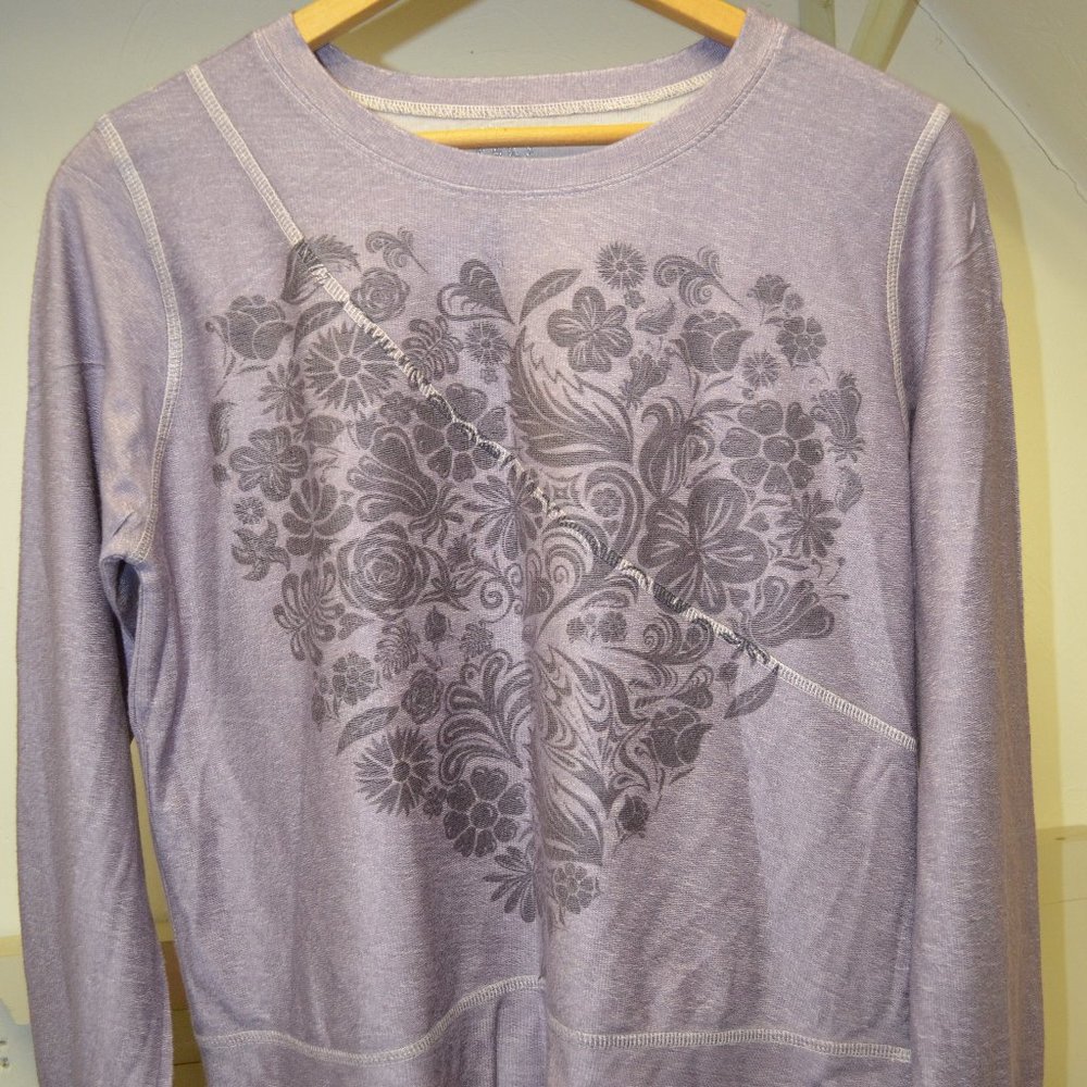 GO COUTURE Lilac & Grey Floral L/S Tee Sz L